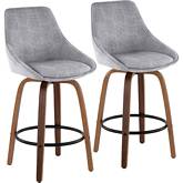 Diana 26" Counter Stool in Grey Corduroy Fabric & Walnut Wood (Set of 2)